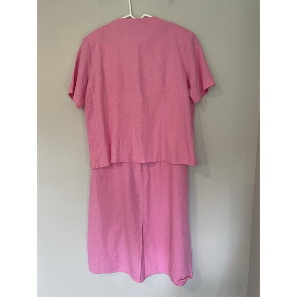 Vintage 2 Piece Linen Dress Set Sz L Dress With Short Sleeve Jacket Embroidered - Picture 2 of 16